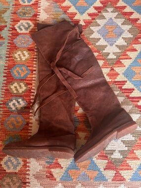 Frye Women's Tall Brown Suede Over-the-Knee Boots with Tie